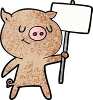 happy cartoon pig with placard vector