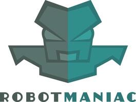 Angry robot vector logo design. Modern Robot in flat style. Concept artificial Intelligence.