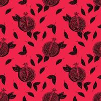 Seamless pattern with pomegranate fruits on a red background. Stock illustration on a horticultural theme. It is used for menus, advertisements and covers, packaging paper, food illustrations. vector