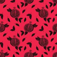 Seamless pattern with pomegranate fruits on a red background. Stock illustration on a horticultural theme. It is used for menus, advertisements and covers, packaging paper, food illustrations. vector