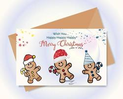 Merry Christmas card with watercolor Gingerbread Mans wishes vector printable invitation design