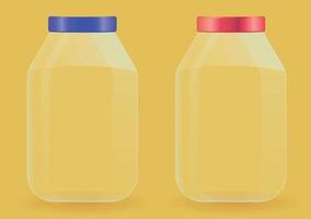 Glass Jars for canning and preserving or money. With cover lid on yellow background vector