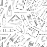 Seamless pattern school supplies. Stationery on a white background. Ruler, pencil, markers and felt-tip pens. SCHOOL AND TRAINING. vector