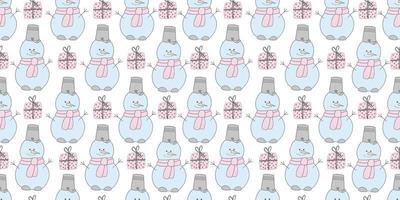 Christmas pattern with a snowman. 2021 year. Funny snowman illustration. Wrapping paper, christmas textile design. vector