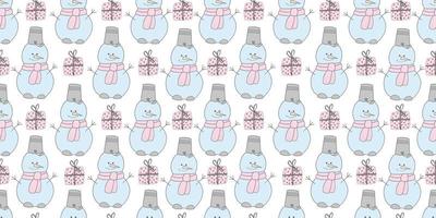 Christmas pattern with a snowman. 2021 year. Funny snowman illustration. Wrapping paper, christmas textile design. vector