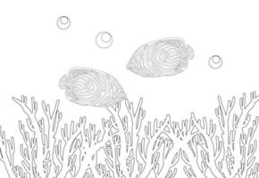 Fish exotic coloring. Antistress coloring page. Sea creatures. Ocean fish. Vector illustration.