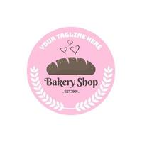 Bakery logo design with flat style of bakery chef hat and wheat circle and pink color illustration vector