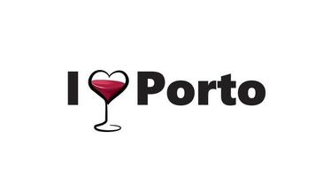 Portugal city Porto horizontal banner. Lettering I love Porto with nacional portuguese flag and love heart. Vector template for your design.