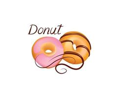 Donut icon set. Sweet pastry banner. Doughnut with white, pink and chocolate glaze and sprinkles. Bakery for party over wight background. vector