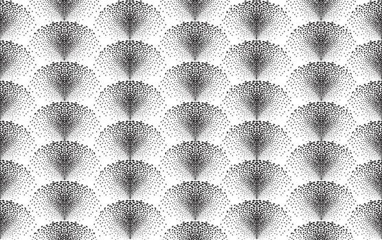 ventilador de remolino de puntos geométricos abstractos de patrones sin fisuras. Fondo elegante ornamental de lunares artísticos. resumen azulejo remolino movimiento puntos monocromo textura vector