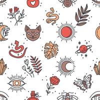 Seamless pattern of Mystical and Astrology objects in boho style vector