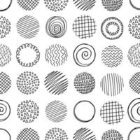 Hand drawn circle line sketch seamless pattern. Abstract line black background vector