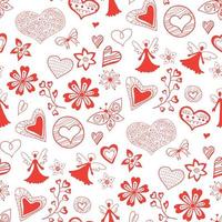 Valentines day card, ornate background. Seamless hand drawn pattern background. vector