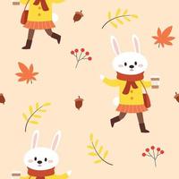 Cute white rabbit autumn seamless pattern vector