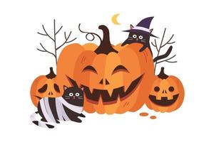 Jack o lantern pumpkin and black cats Halloween vector