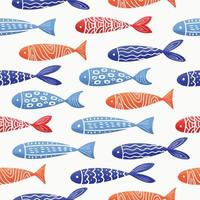 Seamless pattern of hand drawn doodle fish vector