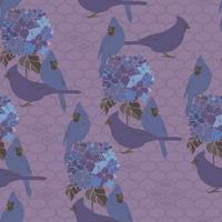 Seamless vector pattern with pretty birds and hydrangea flowers