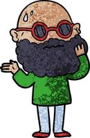 cartoon worried man with beard and sunglasses vector