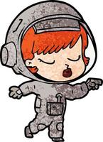 cartoon pretty astronaut girl pointing vector