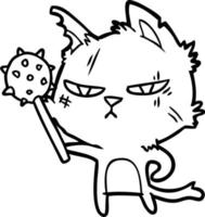 tough cartoon cat with mace vector