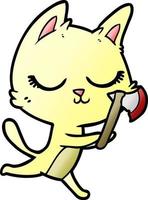 calm cartoon cat with axe vector