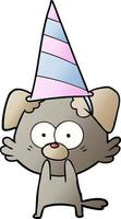 nervous dog cartoon in party hat vector