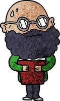 cartoon worried man with beard and spectacles vector