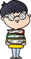 cartoon nerd boy with spectacles and book vector