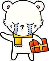 polar bear with christmas present cartoon vector