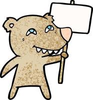 bear cartoon chraracter with protest sign vector