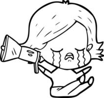 cartoon girl crying loudhailer vector