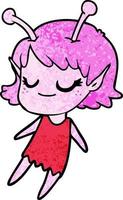 smiling alien girl cartoon floating vector