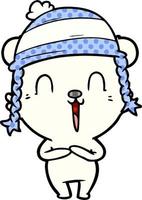 happy cartoon polar bear wearing hat vector