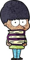 nervous cartoon boy carrying books vector