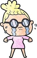 cartoon crying woman wearing spectacles vector