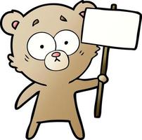 bear cartoon chraracter with protest sign vector