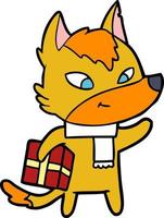 fox cartoon character with present vector