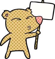 bear cartoon chraracter with protest sign vector