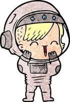 cartoon laughing astronaut girl vector