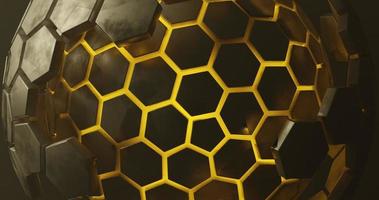 fondo abstracto usando un patrón hexagonal con un color degradado gris metálico y un contorno hexagonal amarillo brillante, hay una piel en el exterior con forma hexagonal gris, representación 3d y tamaño 4k foto