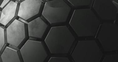 abstract background using a hexagon pattern with metallic black gradient color and bright yellow hexagon lines, there is empty space on the right, 3d rendering, and 4K size photo