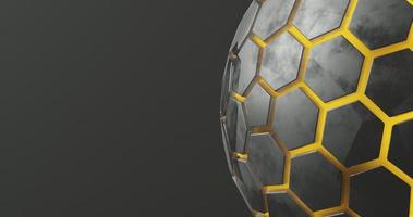 abstract background using hexagon pattern with metallic gray gradient color and bright yellow hexagon outline, there is blank space on the left, 3d rendering and 4K size photo