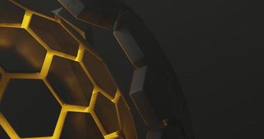 abstract background using hexagon pattern with metallic gray gradient color and bright yellow hexagon outline, skin with black hexagonal shape, empty space on left, 3d rendering and 4K size photo