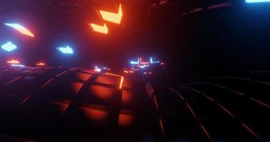 Abstract background using cube waves with metallic texture and some bright blue and orange colored cubes, convex waves of orange light shadow cube floor, 3d rendering and 4K size photo