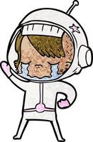 niña astronauta llorando de dibujos animados vector