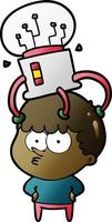 cartoon curious boy with neural link vector