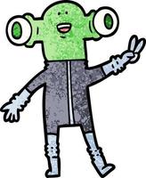 friendly cartoon alien giving peace sign vector