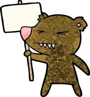 angry bear cartoon protesting vector