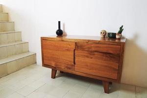 wooden credenza, buffet with natural stone on the deck mexican stuff photo