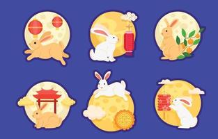 Mid Autumn Sticker With Moon and Bunny vector